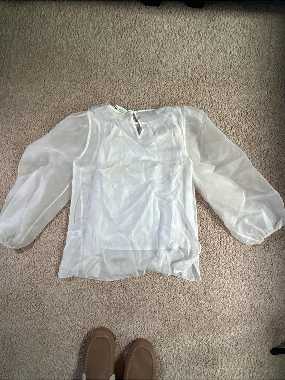 CAMI NYC Penny White Sheer Silk Organza Balloon Sleeve Blouse Size M - Flawed - Picture 5 of 8